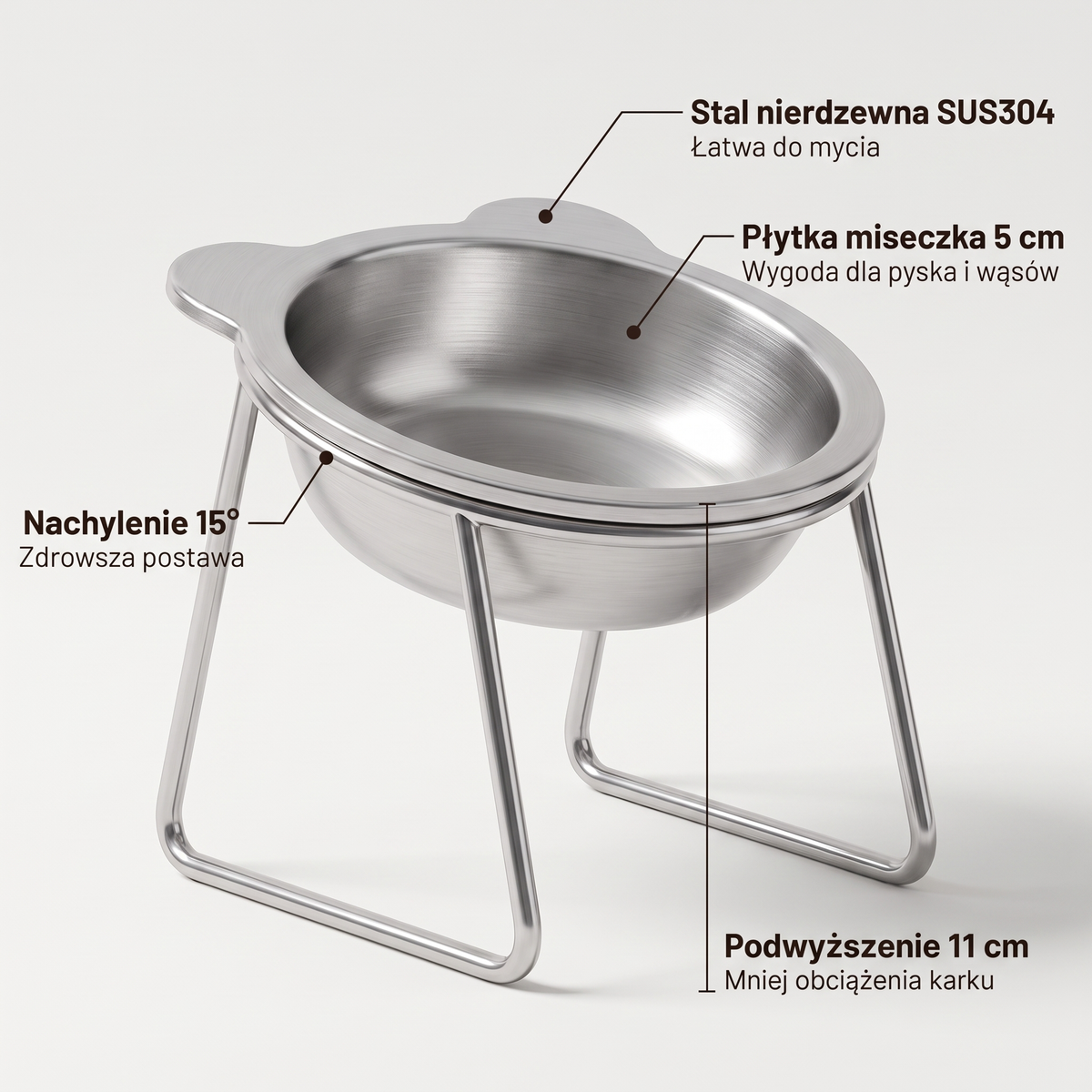 Miskaro – stal SUS304, nachylenie 15°, podwyższenie 11 cm